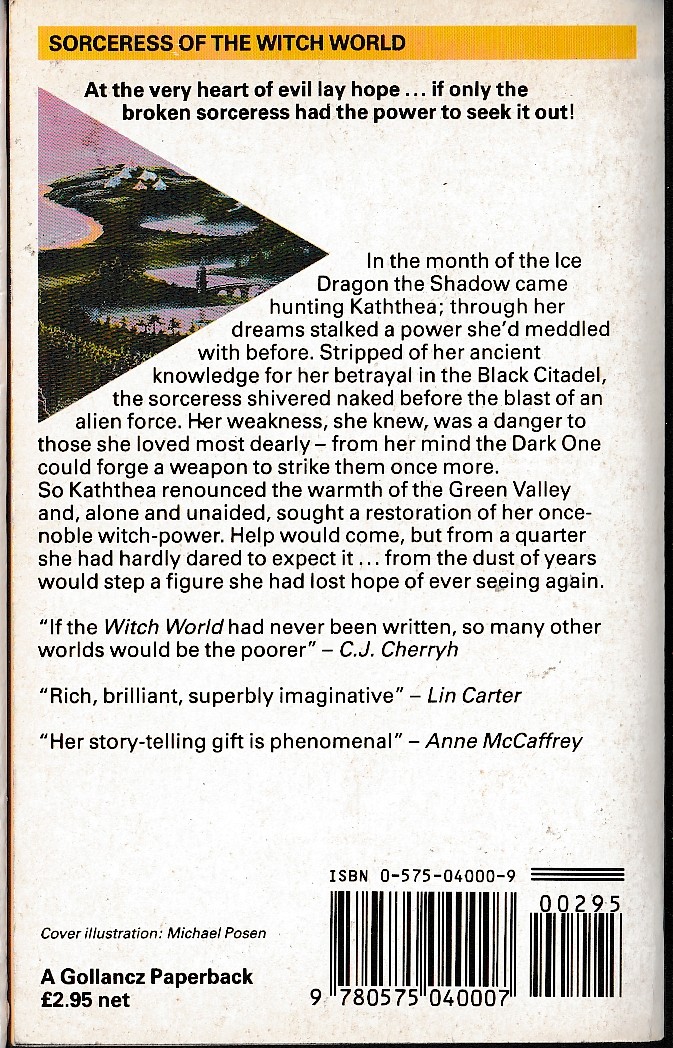 Andre Norton  SORCERESS OF THE WITCH WORLD magnified rear book cover image