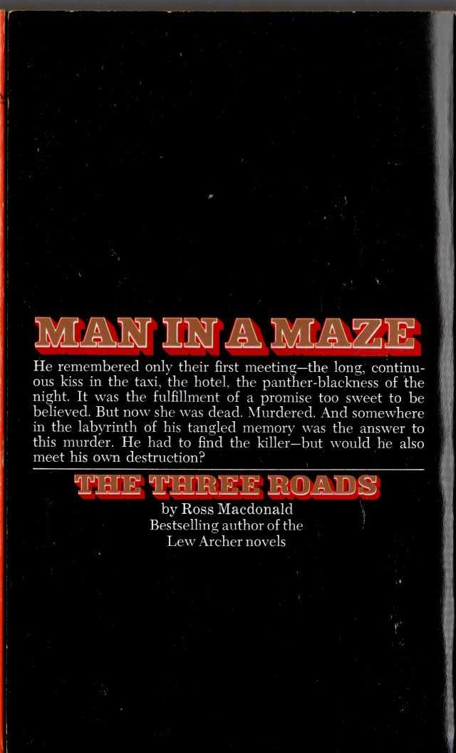 Ross Macdonald  THE THREE ROADS magnified rear book cover image