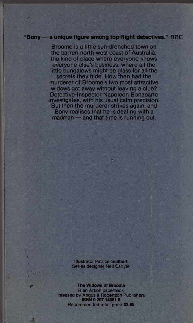 Arthur Upfield  THE WIDOWS OF BROOME magnified rear book cover image