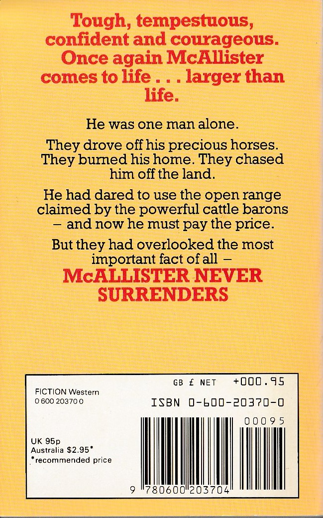 Matt Chisholm  McALLISTER NEVER SURRENDERS magnified rear book cover image