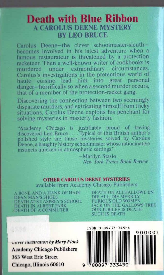 Leo Bruce  DEATH WITH BLUE RIBBON magnified rear book cover image