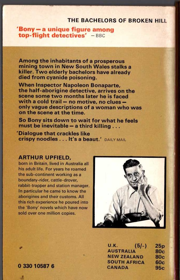 Arthur Upfield  THE BACHELORS OF BROKEN HILL magnified rear book cover image
