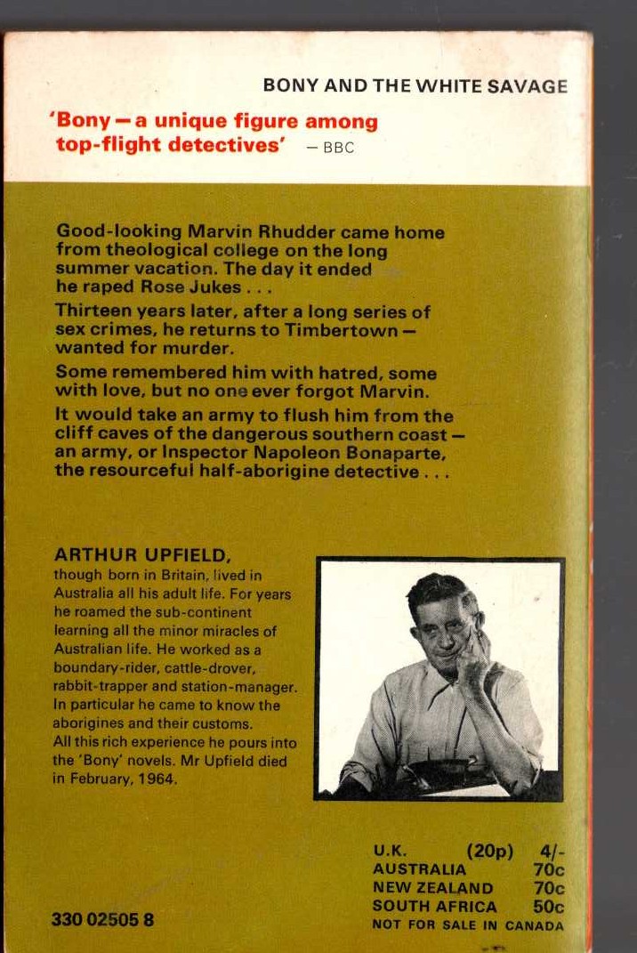 Arthur Upfield  BONY AND THE WHITE SAVAGE magnified rear book cover image