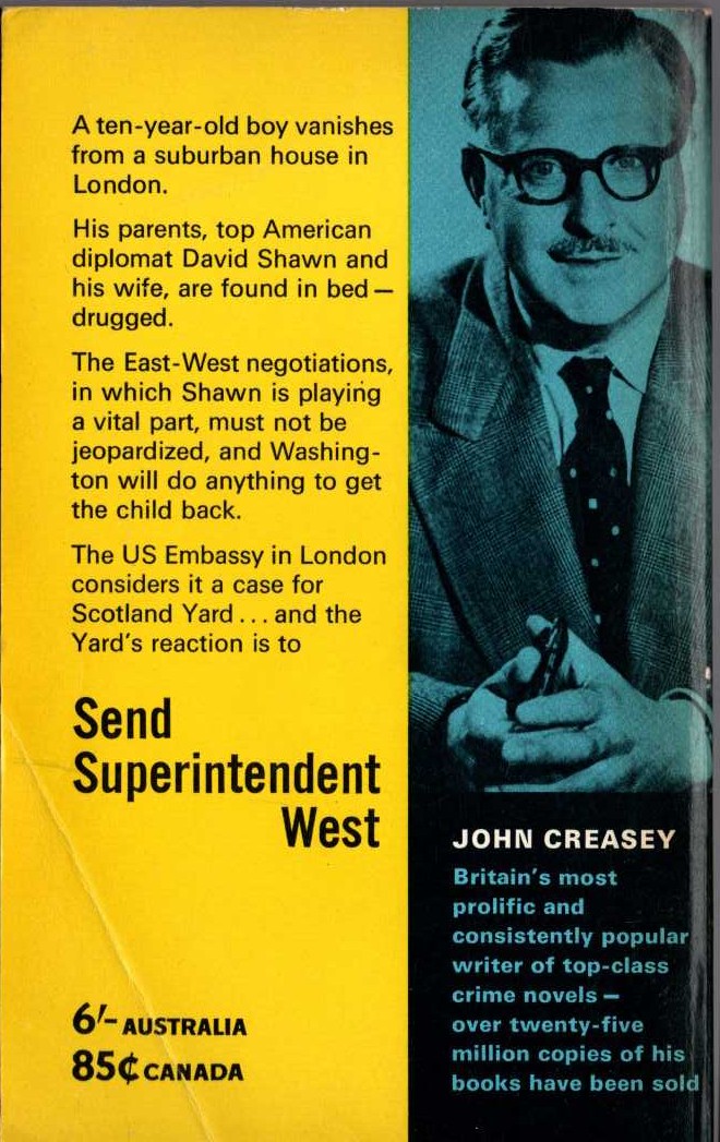 John Creasey  SEND SUPERINTENDENT WEST magnified rear book cover image