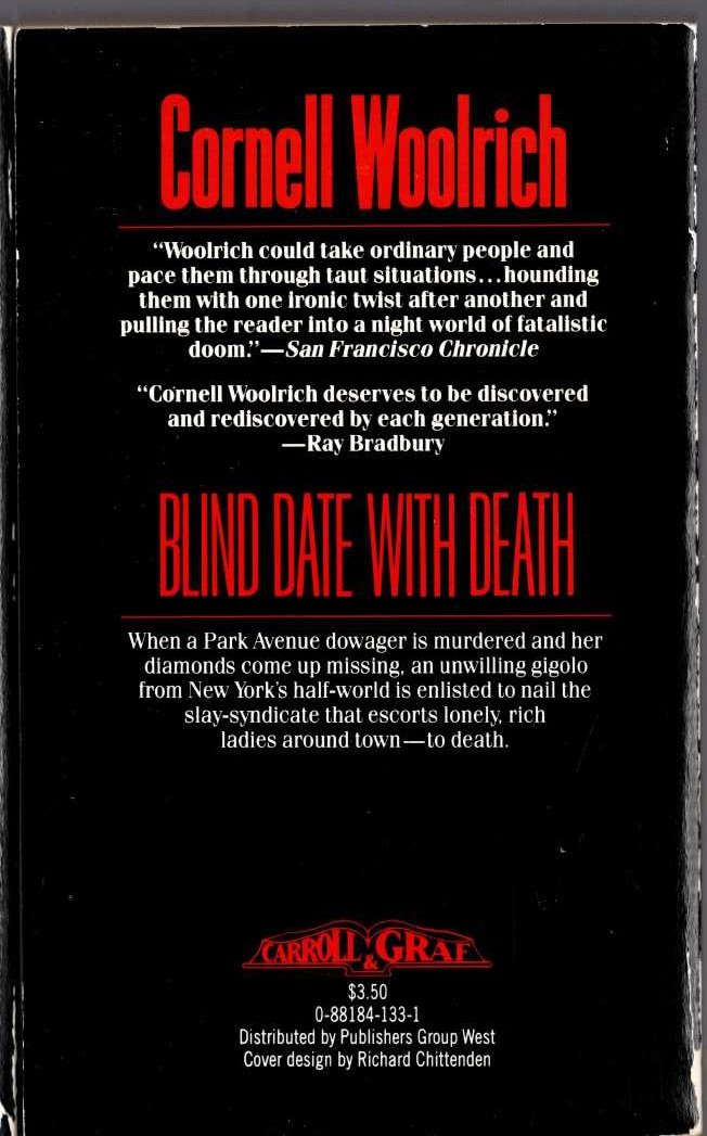 Cornell Woolrich  BLIND DATE WITH DEATH magnified rear book cover image