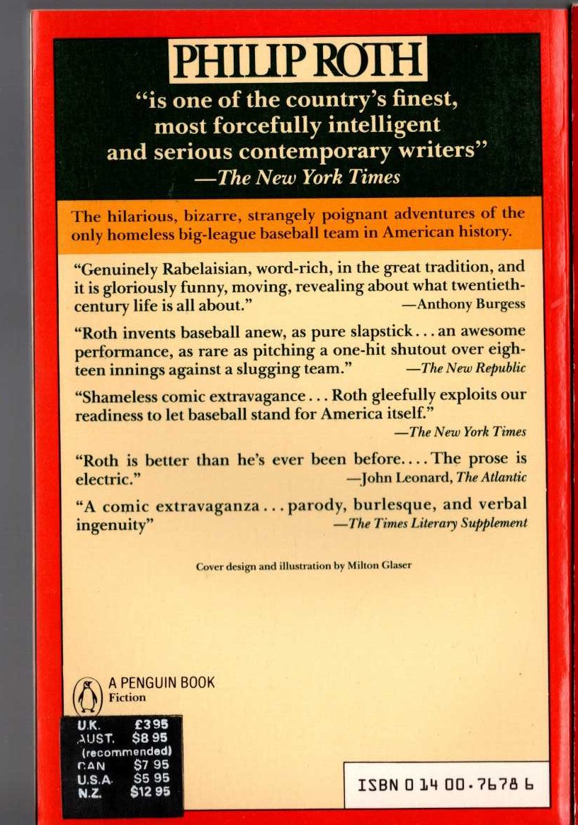 Philip Roth  THE GREAT AMERICAN NOVEL magnified rear book cover image