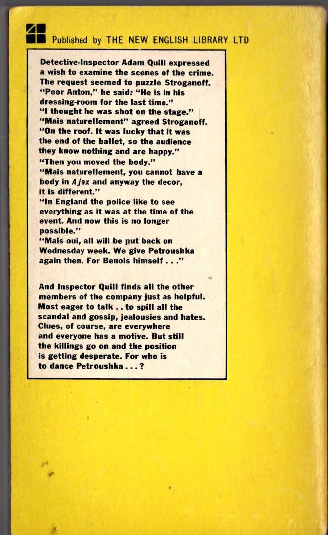 A BULLET IN THE BALLET magnified rear book cover image