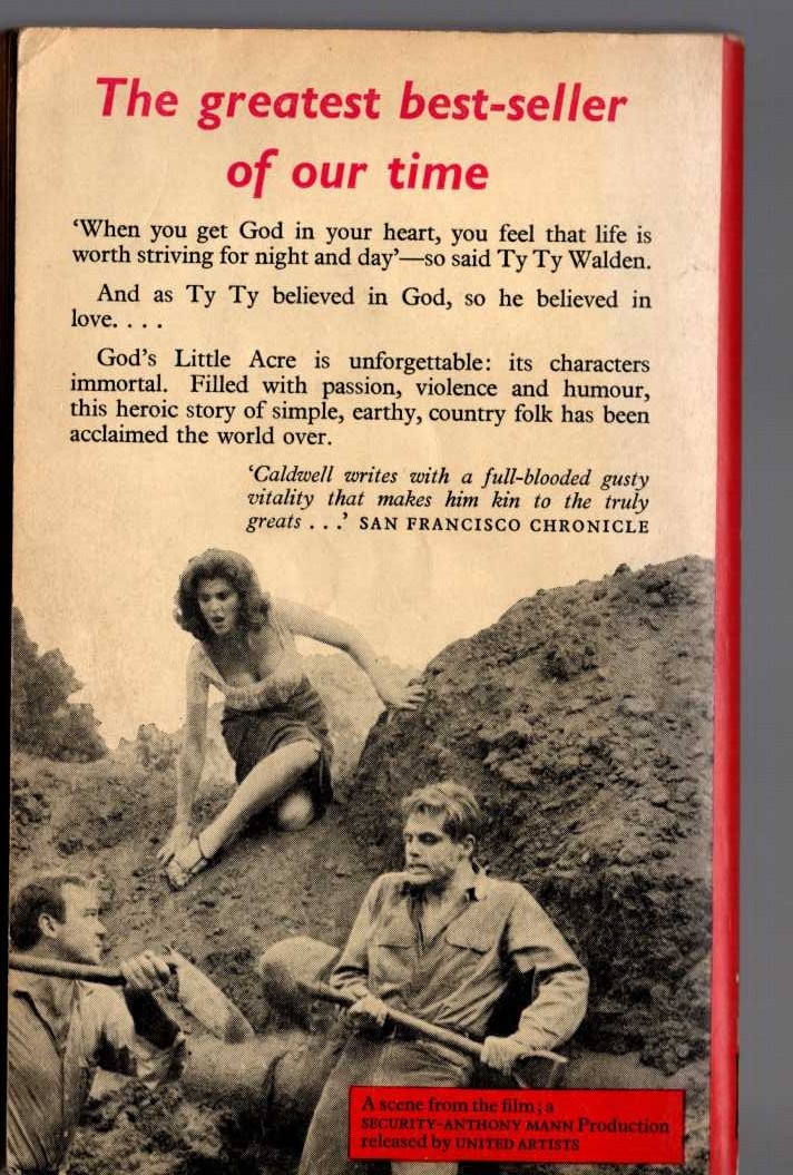 Erskine Caldwell  GOD'S LITTLE ACRE magnified rear book cover image