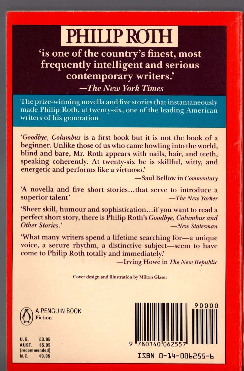 Philip Roth  GOODBYE, COLUMBUS magnified rear book cover image