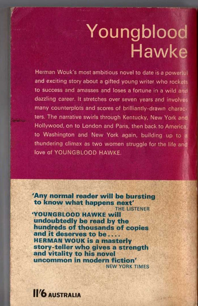 Herman Wouk  YOUNGBLOOD HAWKE magnified rear book cover image