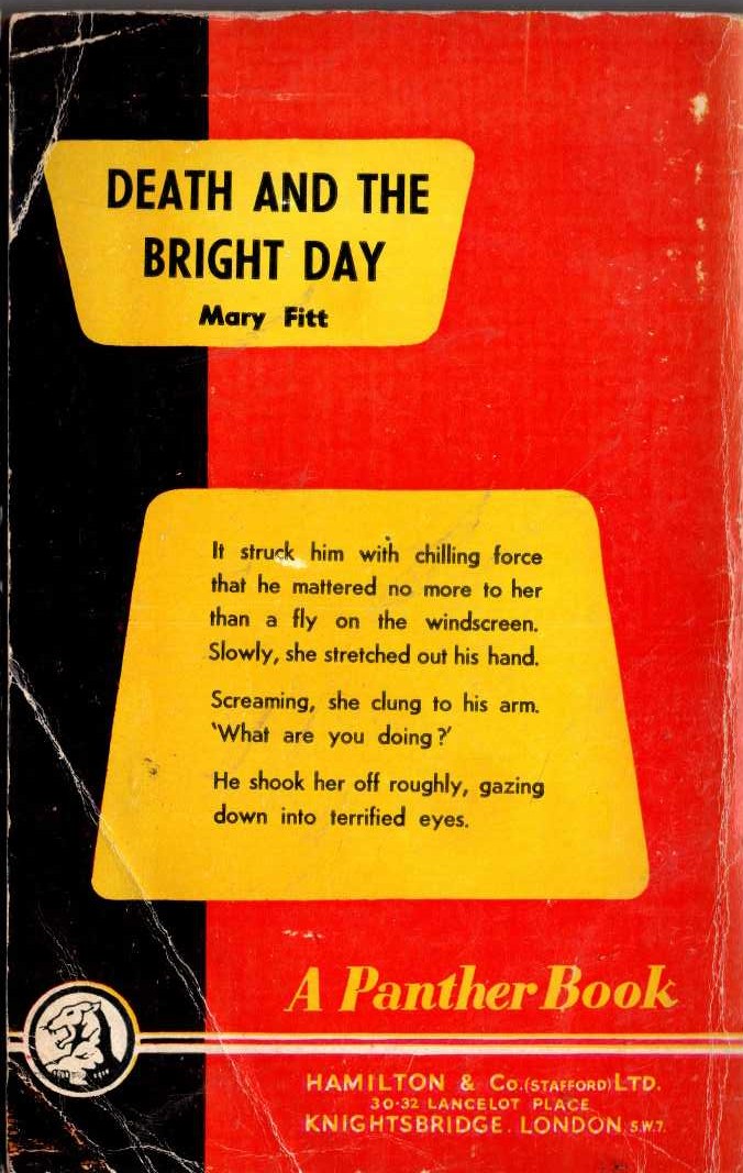 Mary Fitt  DEATH AND THE BRIGHT DAY magnified rear book cover image