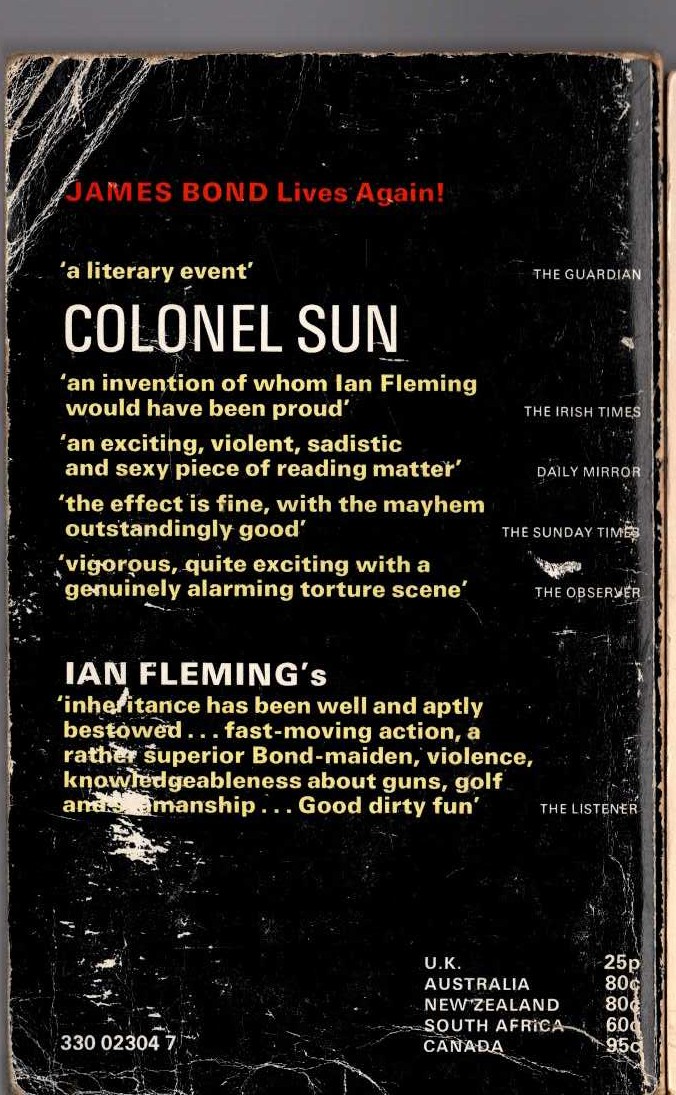 (Robert Markham) COLONEL SUN magnified rear book cover image