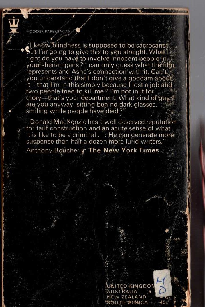 Donald MacKenzie  SALUTE FROM A DEAD MAN magnified rear book cover image