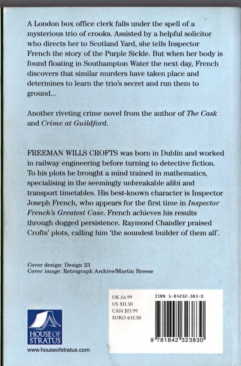 Freeman Wills Crofts  THE BOX OFFICE MURDERS magnified rear book cover image