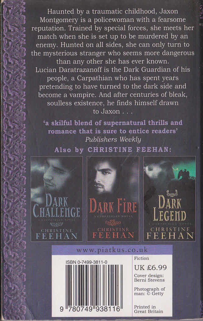 Christine Feehan  DARK GUARDIAN magnified rear book cover image
