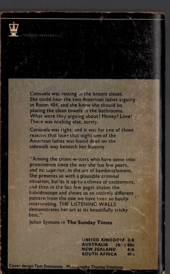 Margaret Millar  THE LISTENING WALLS magnified rear book cover image