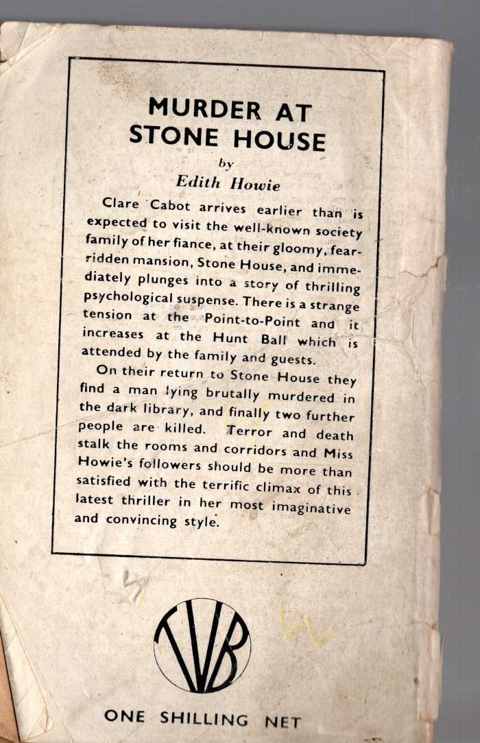 Edith Howie  MURDER AT STONE HOUSE magnified rear book cover image