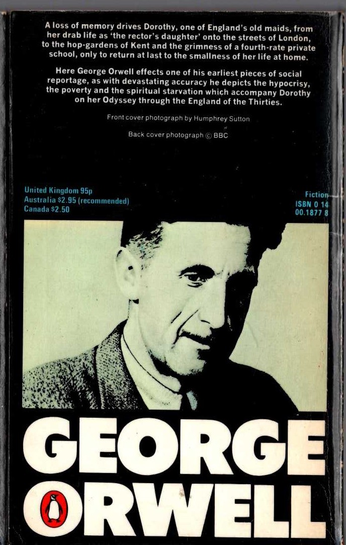 George Orwell  A CLERGYMAN'S DAUGHTER magnified rear book cover image