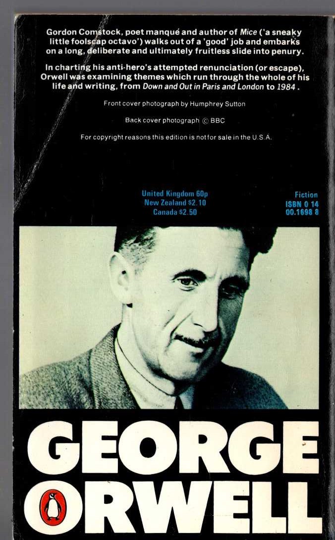George Orwell  KEEP THE ASPIDISTRA FLYING magnified rear book cover image