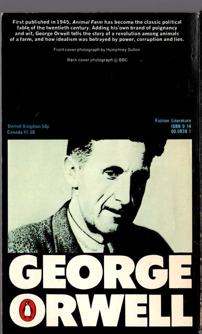 George Orwell  ANIMAL FARM magnified rear book cover image
