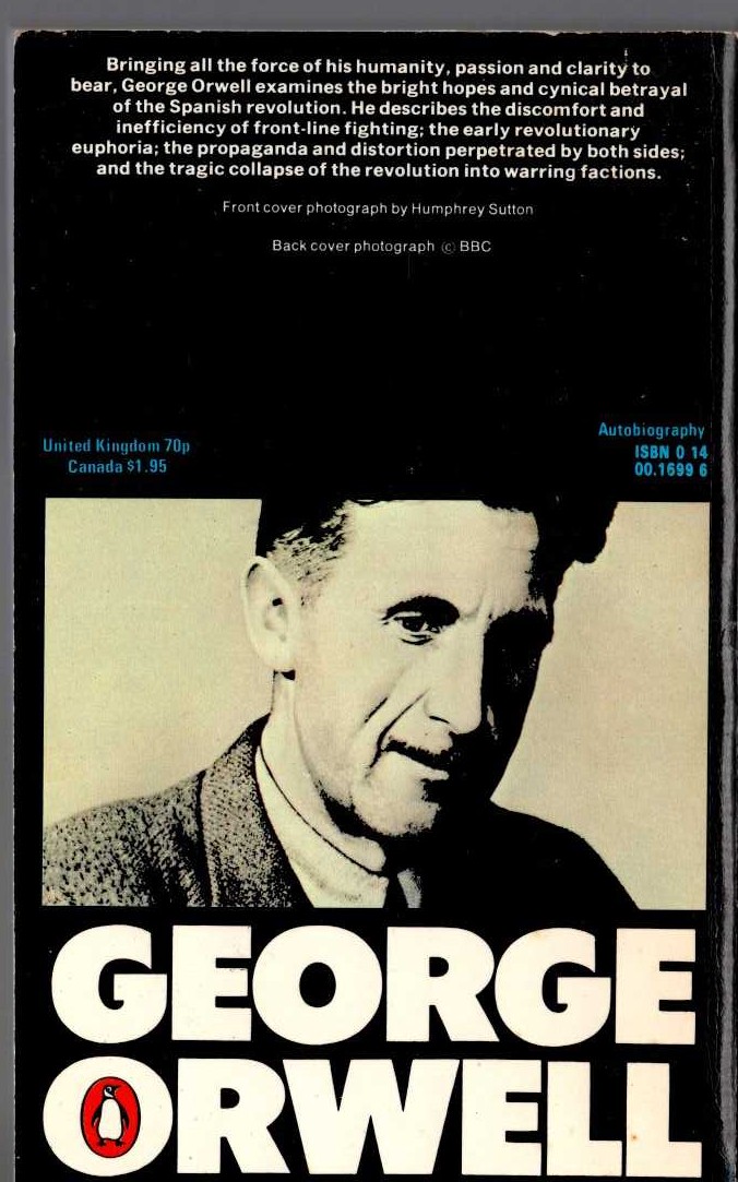 George Orwell  HOMAGE TO CATALONIA magnified rear book cover image