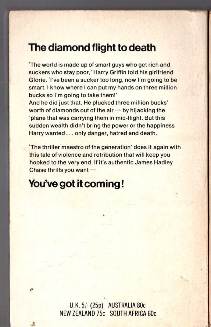 James Hadley Chase  YOU'VE GOT IT COMING magnified rear book cover image