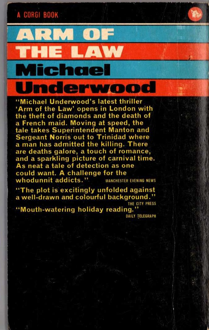 Michael Underwood  ARM OF THE LAW magnified rear book cover image