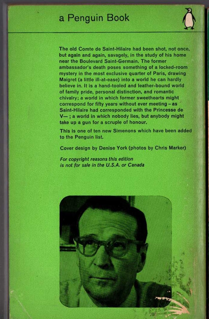 Georges Simenon  MAIGRET IN SOCIETY magnified rear book cover image