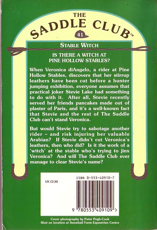 Bonnie Bryant  THE SADDLE CLUB 41: Stable Witch magnified rear book cover image