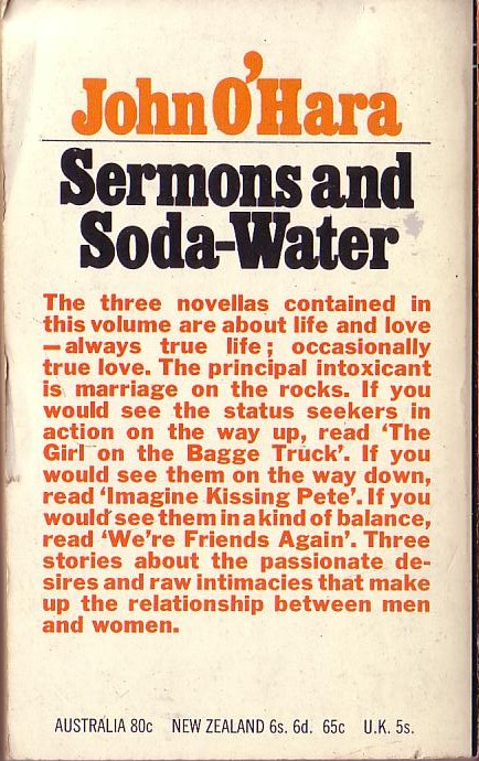 John O'Hara  SERMONS AND SODA-WATER magnified rear book cover image