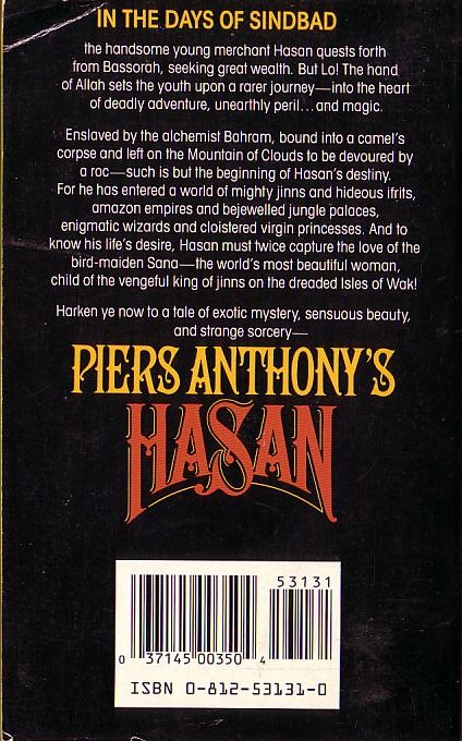 Piers Anthony  HASAN magnified rear book cover image