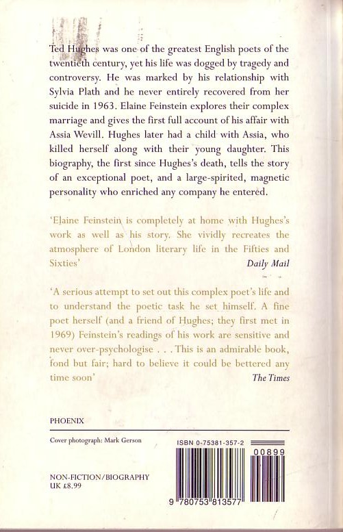 (Elaine Feinstein) TED HUGHES: THE LIFE OF A POET magnified rear book cover image