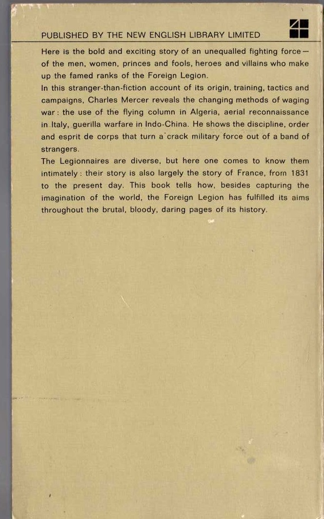 Charles Mercer  THE FOREIGN LEGION magnified rear book cover image