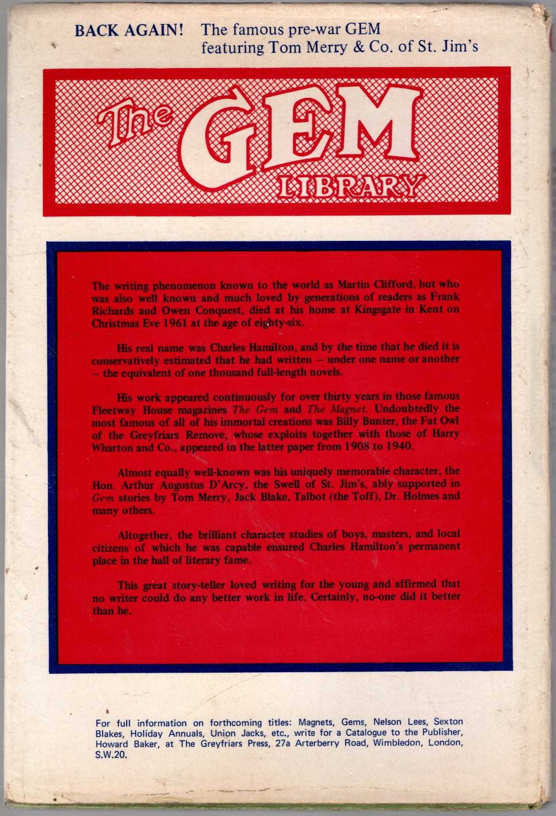 CARDEW OF ST.JIM'S magnified rear book cover image
