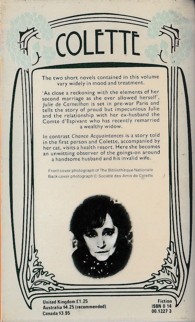 Colette   CHANCE ACQUAINTANCES and JULIE DE CARNEILHAN magnified rear book cover image