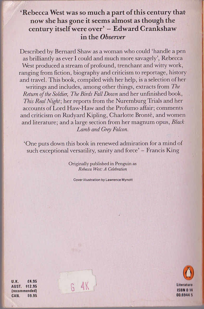 Rebecca West  THE ESSENTIAL REBECCA WEST magnified rear book cover image