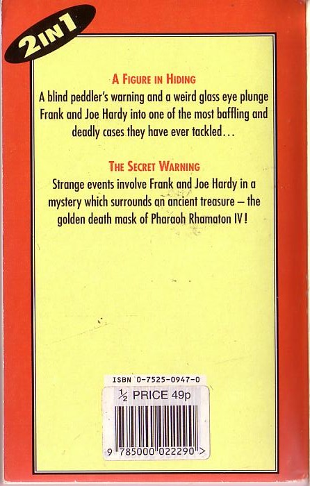 Franklin W. Dixon  THE HARDY BOYS: A FIGURE IN HIDING/ THE SECRET WARNING magnified rear book cover image