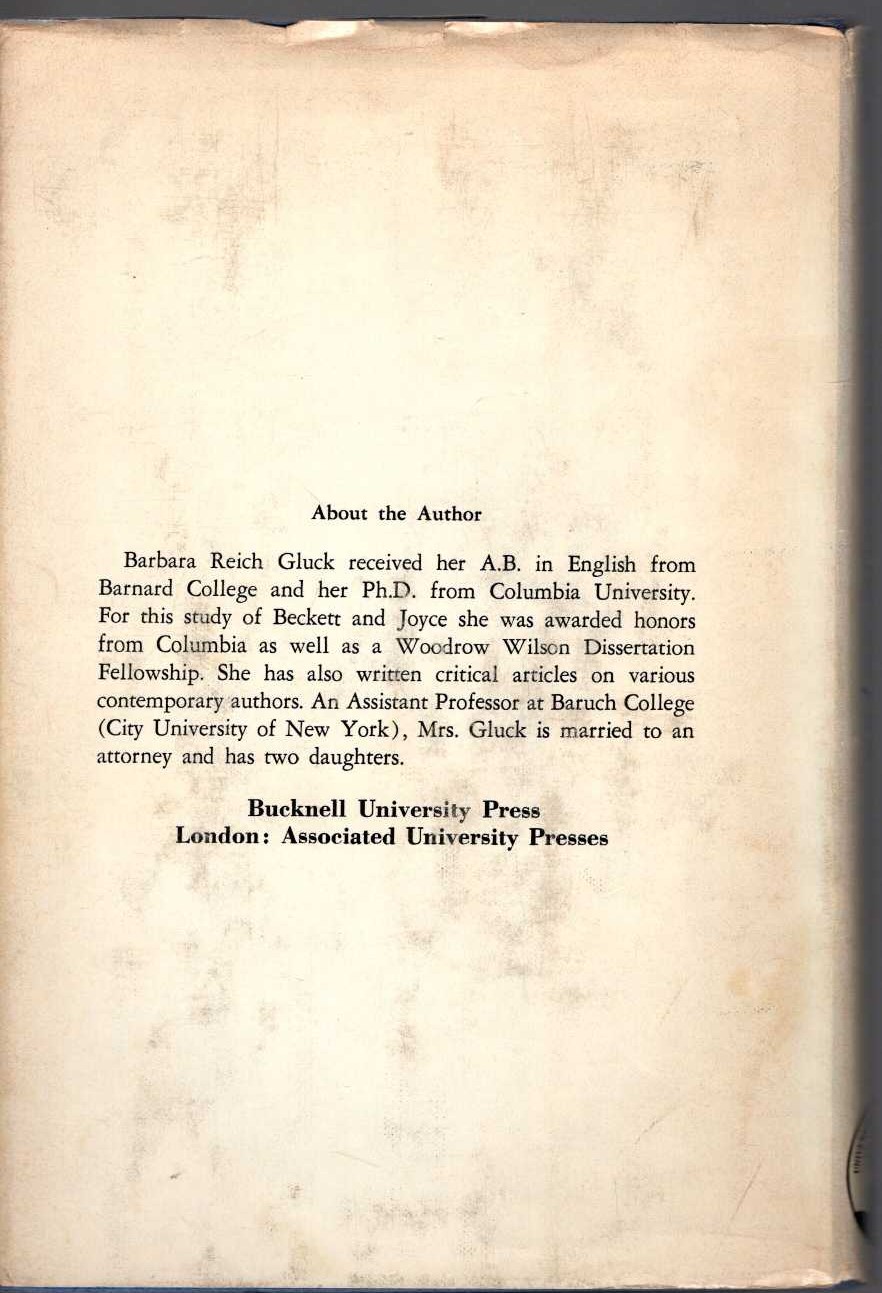 BECKETT AND JOYCE. Friendship and Fiction magnified rear book cover image