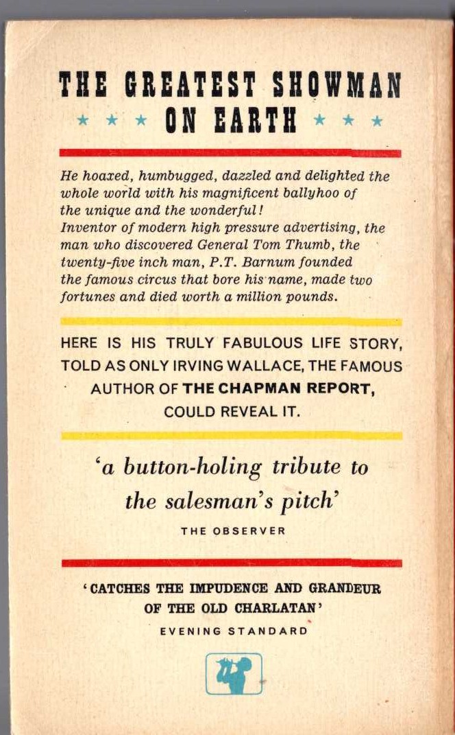 Irving Wallace  THE FABULOUS SHOWMAN magnified rear book cover image