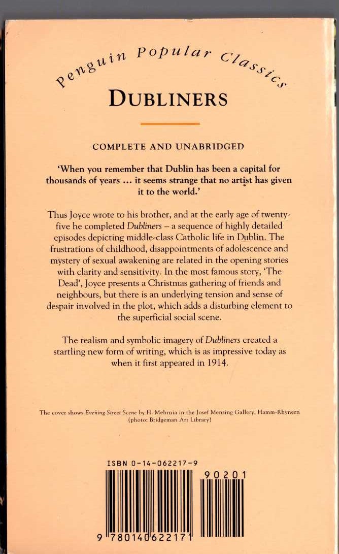 James Joyce  DUBLINERS magnified rear book cover image