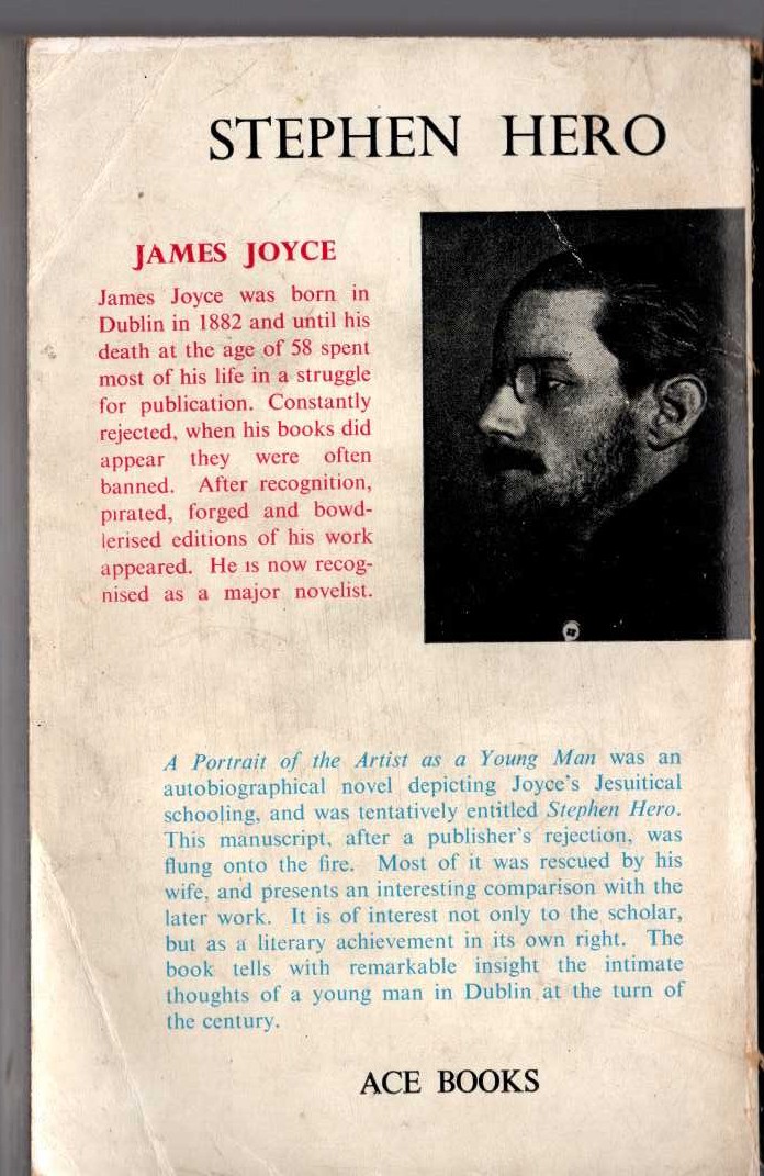 James Joyce  STEPHEN HERO magnified rear book cover image