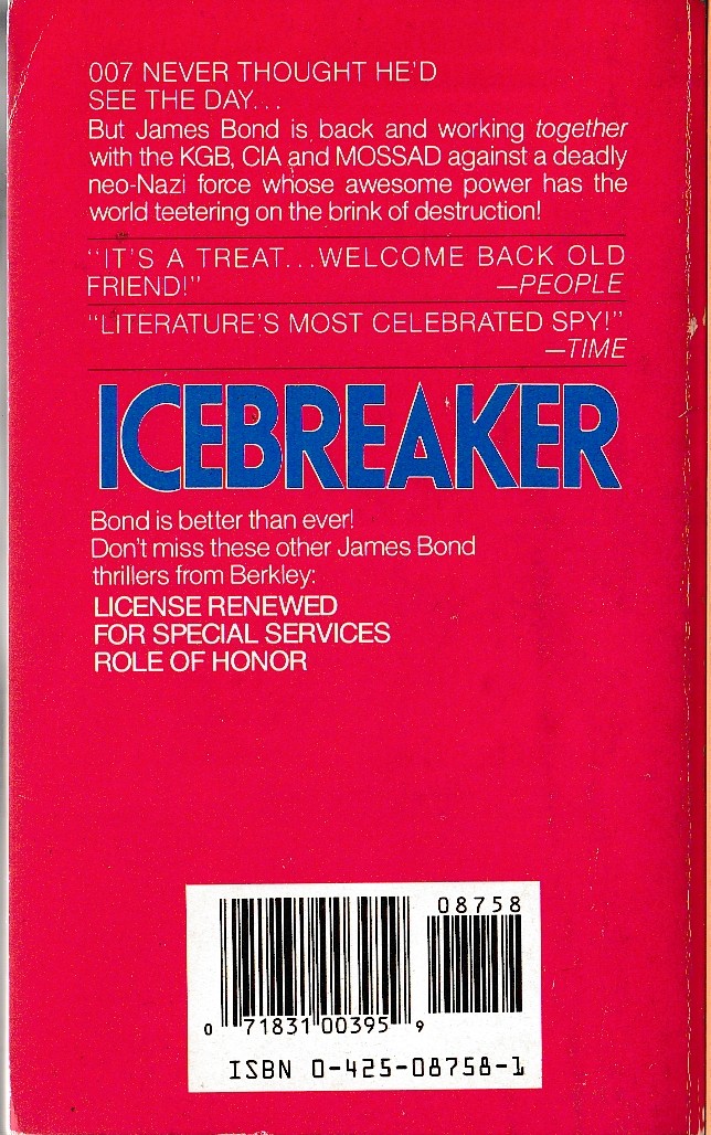 John Gardner  ICEBREAKER magnified rear book cover image