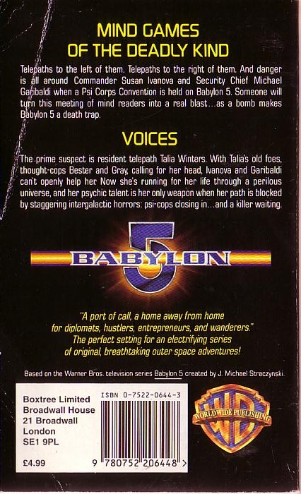 John Vornholt  BABYLON 5: #1 - VOICES magnified rear book cover image