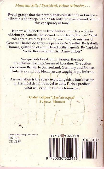 Colin Forbes  CROSS OF FIRE magnified rear book cover image