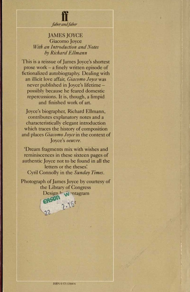 (Giacomo Joyce) JAMES JOYCE magnified rear book cover image