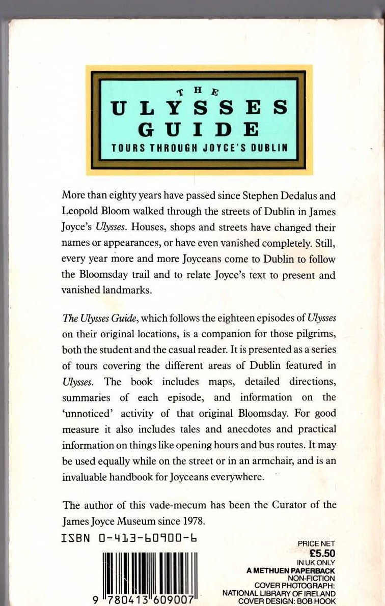 James Joyce  THE ULYSSES GUIDE. Tours Through Joyce's Dublin magnified rear book cover image