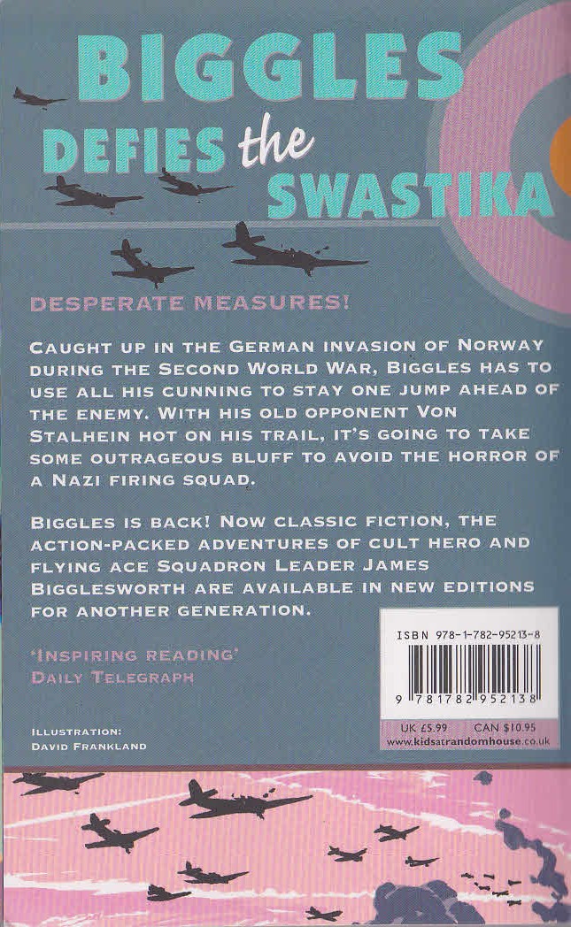 Captain W.E. Johns  BIGGLES DEFIES THE SWASTIKA magnified rear book cover image