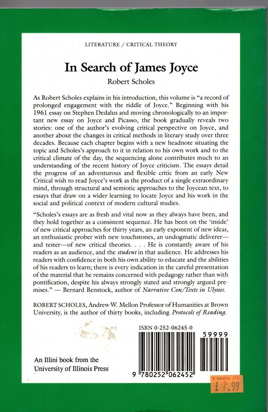 (Robert Scholes) IN SEARCH OF JAMES JOYCE magnified rear book cover image