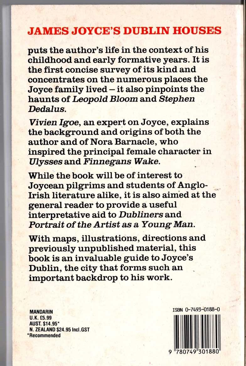 (Vivien Igoe) JAMES JOYCE'S DUBLIN HOUSES & NORA BARNACLE'S GALWAY magnified rear book cover image