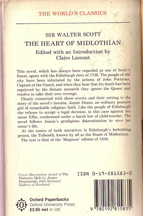 Sir Walter Scott  THE HEART OF MIDLOTHAIN magnified rear book cover image